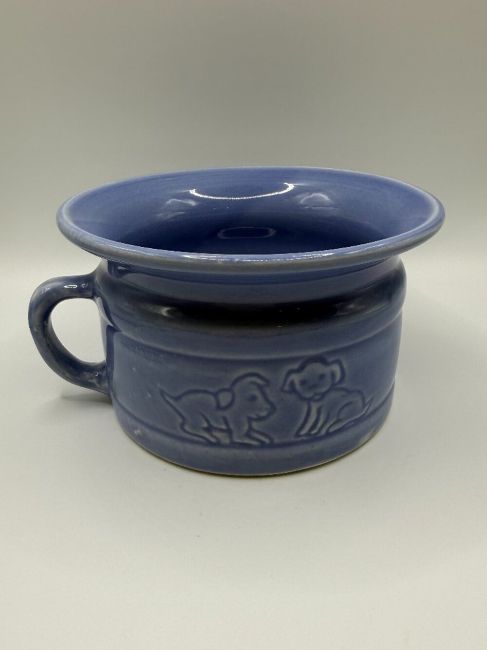 VTG Ceramic Dog Bowl Handled Crock Style with Puppies RRP